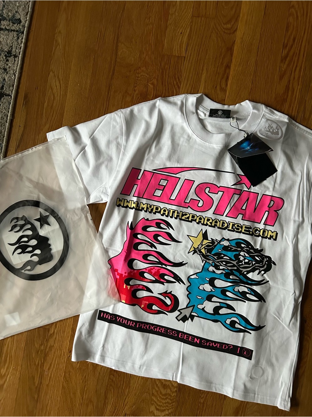 Men graphics tee HellStar pink & blue & white Small Oversized check description